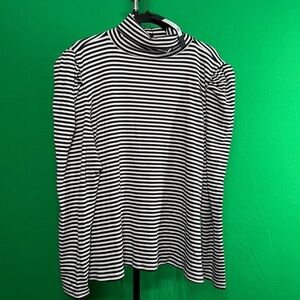 NWT Veronica Beard Cedar Turtleneck with Puffed shoulder Black White Size 3XL